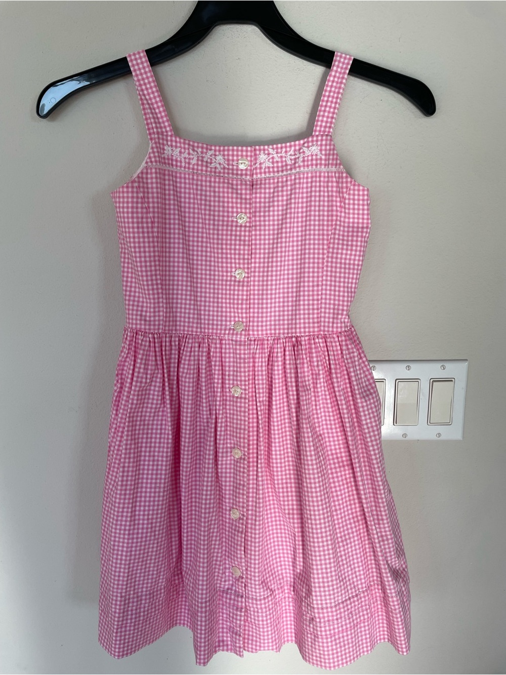 Ralph Lauren Big Girls Button Front Dress Size 10 Pink White Lattice Sleeveless